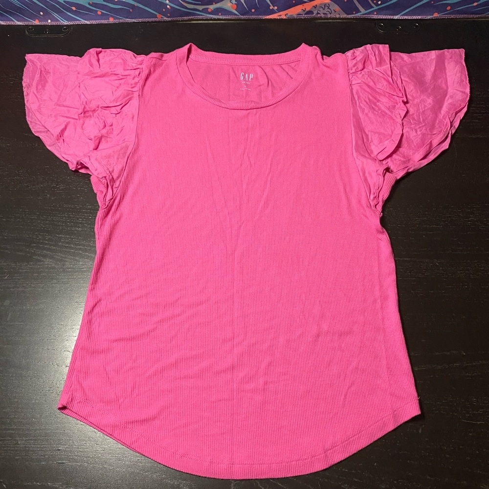 GAP Hot Pink Ruffle Sleeve Short-Sleeve Tee